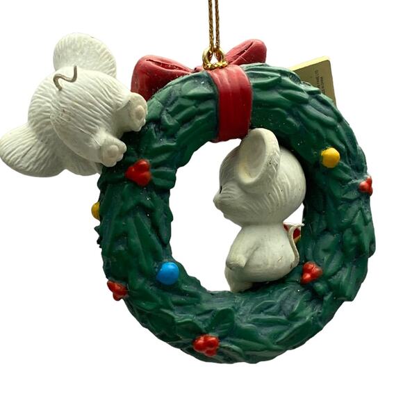 Vintage Christmas Wreath With Mice Ornament Green Lustre Fame Christmas Sharing - Picture 8 of 16